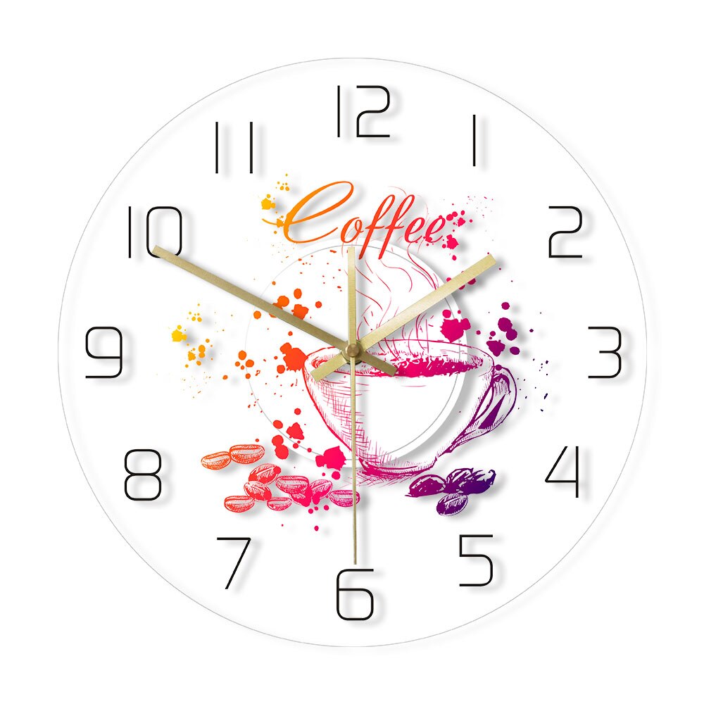 Coffee Themed Modern Wall Clock Coffee House Wall Sign Decoration Painted Cafe Wall Clock With Coffee Beans And Cup by Woody Signs Co. - Handmade Crafted Unique Wooden Creative