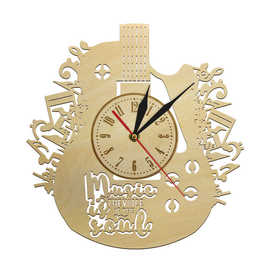 Music Is The Voice Of The Soul Guitar Rustic Wood Wall Clock Inspirational Musical Quote  Eco Friendly  Decor (12 inch) by Woody Signs Co. - Handmade Crafted Unique Wooden Creative