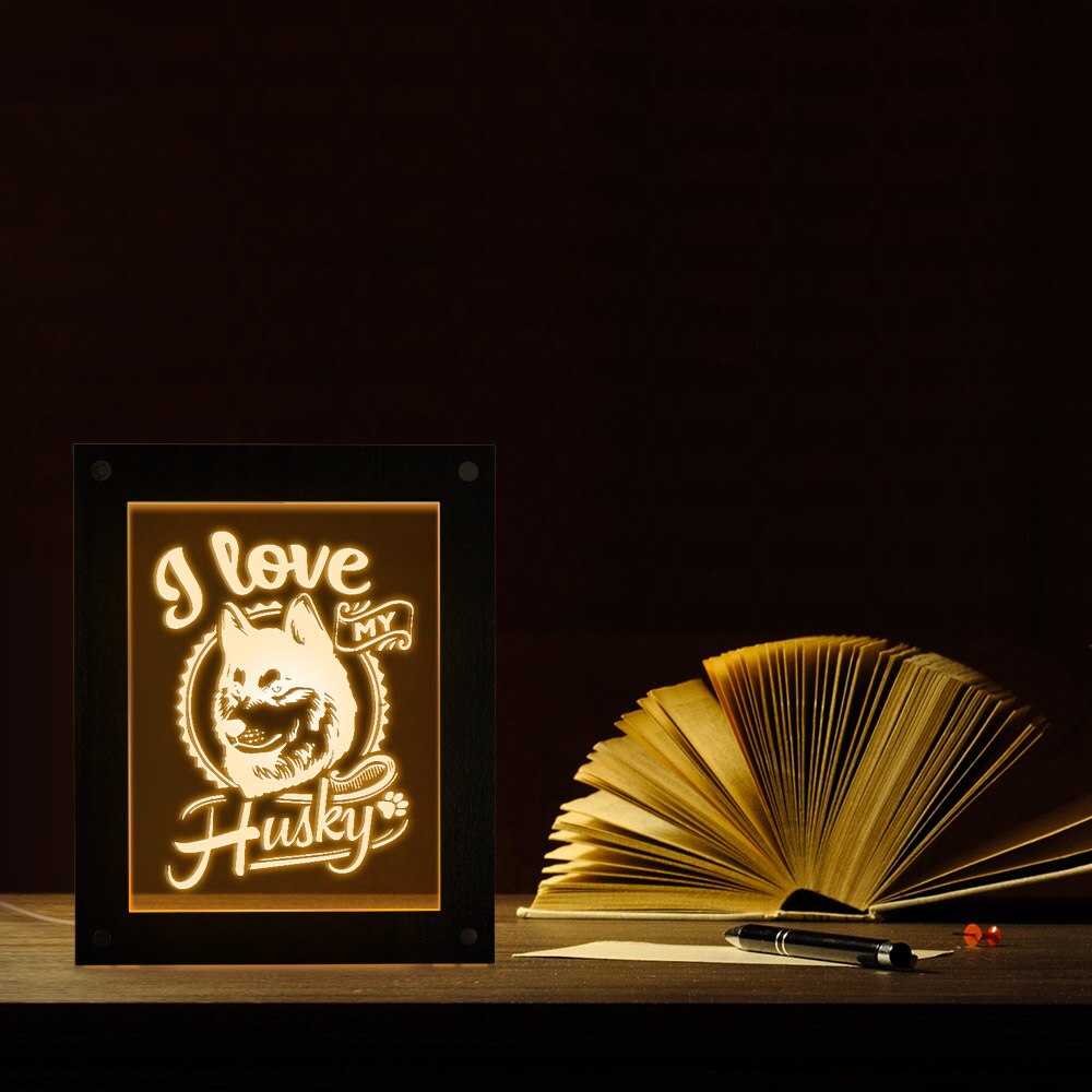 I Love My Husky Photo LED Light Custom Picture Wooden Frame Puppy Lighting Bedside Lamp Dog Pet Owner by Woody Signs Co. - Handmade Crafted Unique Wooden Creative