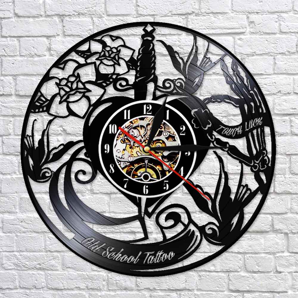Tattoo Studio Vinyl Record Wall Clock Custom Order Your design Your logo Your Image Tattoo Shop Decoration Clock by Woody Signs Co. - Handmade Crafted Unique Wooden Creative