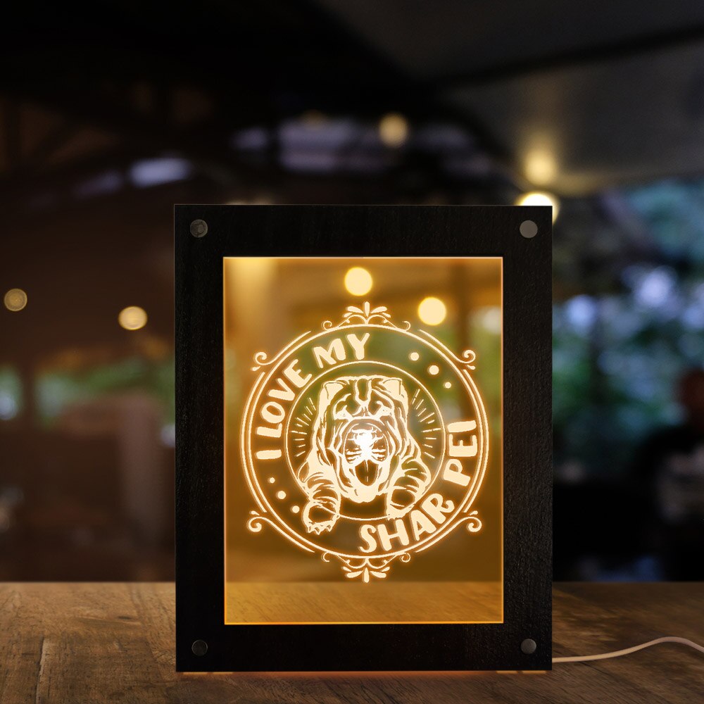 I Love My Shar Pei Dog Breed LED Photo Lighting Frame Shar-Pei Picture Desktop Frame Kid Room Sleepy Night Light by Woody Signs Co. - Handmade Crafted Unique Wooden Creative