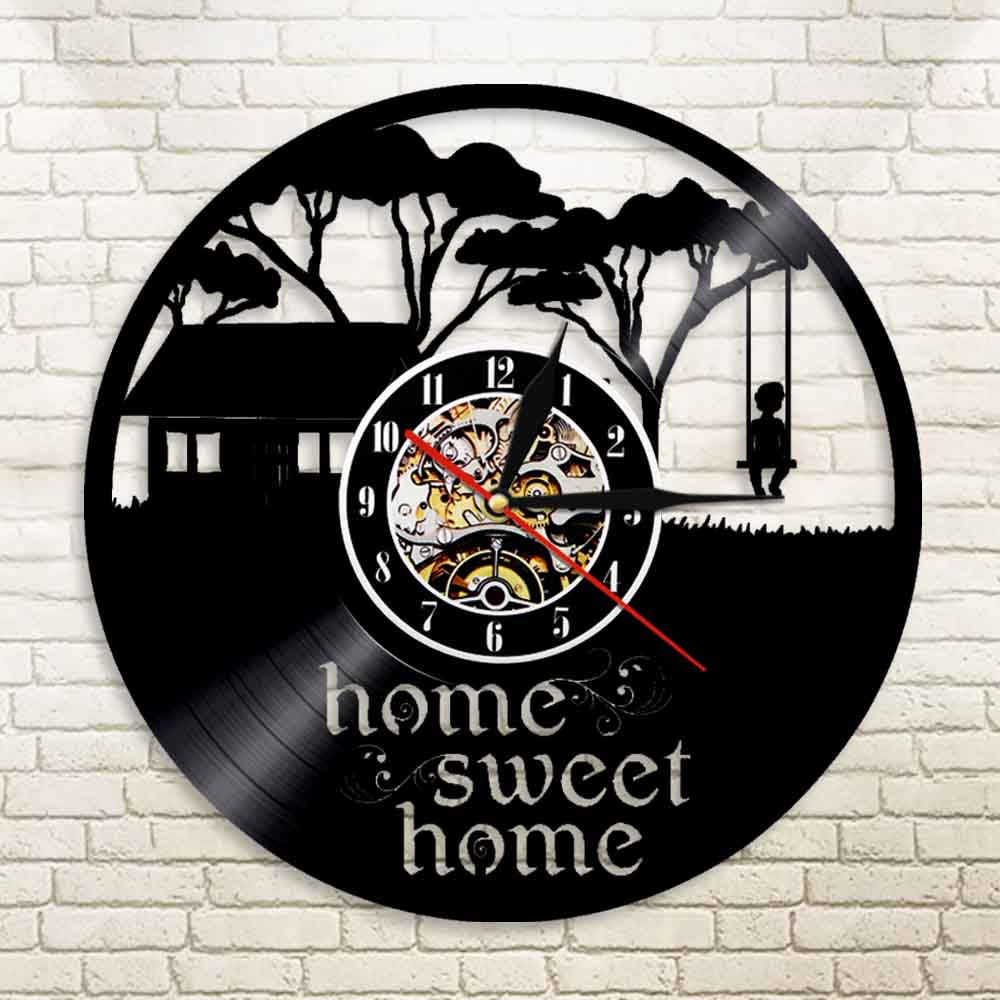 Kid Swinging In A Tree Wall Clock Home Sweet Home Vinyl Record Wall Clock Happy Childhood Housewarming Gift by Woody Signs Co. - Handmade Crafted Unique Wooden Creative