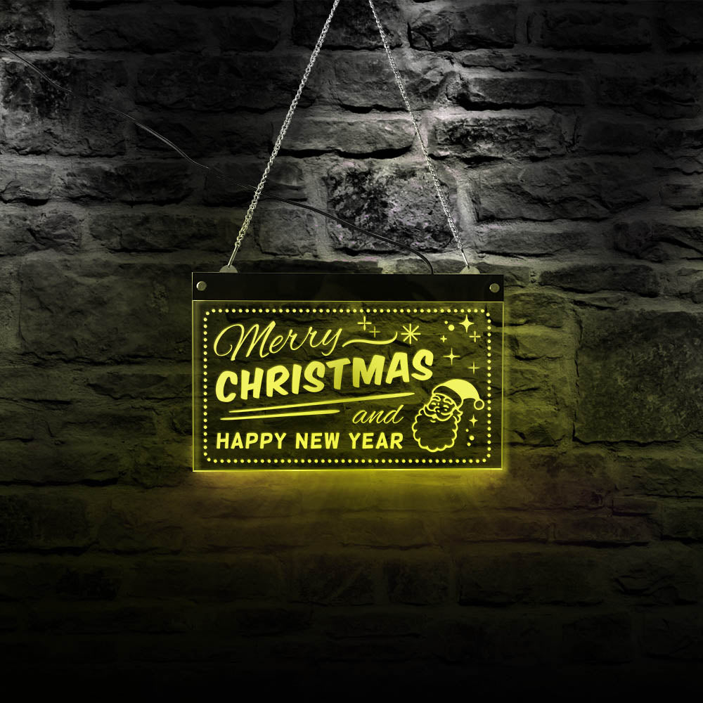 Merry Christmas And Happy New Year LED Neon Display Wall Sign Holidays Multi-color LED Lighting Party Home Bar Sign by Woody Signs Co. - Handmade Crafted Unique Wooden Creative