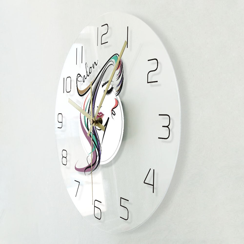 Beauty Time Hair Salon Hairdresser Design Transparent Acrylic Wall Clock Barber Shop Hair Stylist Art Gift for Woman by Woody Signs Co. - Handmade Crafted Unique Wooden Creative