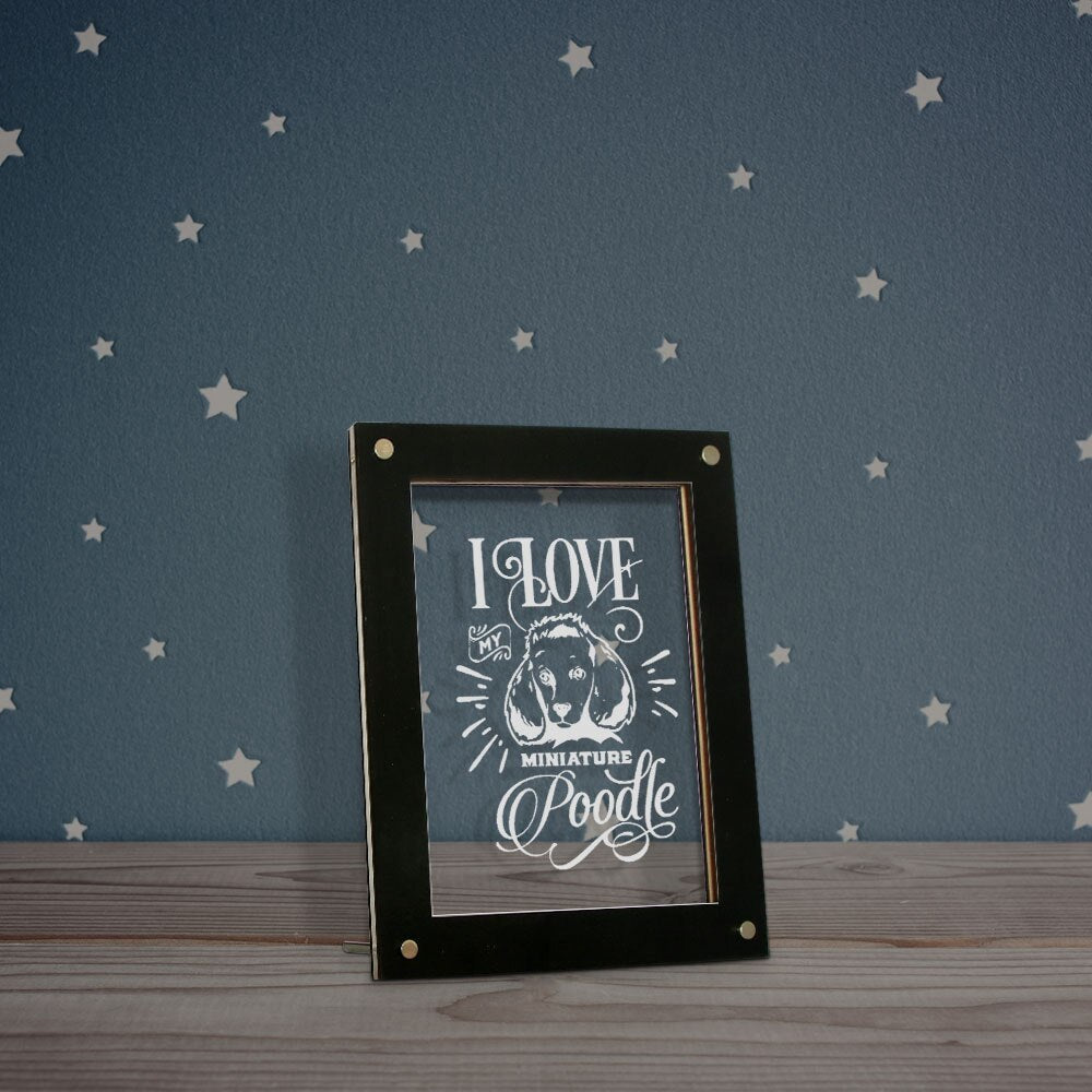 I Love My Miniature Poodle LED Acrylic Display Sign Poodle Portrait Lighting Photo Desktop Wood Frame Night Lamp by Woody Signs Co. - Handmade Crafted Unique Wooden Creative