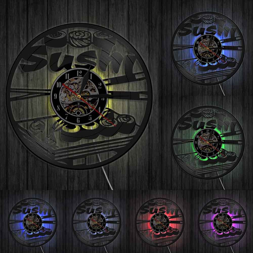 Japanese Cuisine Sushi Rolls Vinyl Record Clock Personallized Sushi Bar Japanese Sashimi Asian Restaurant Wall Clock by Woody Signs Co. - Handmade Crafted Unique Wooden Creative
