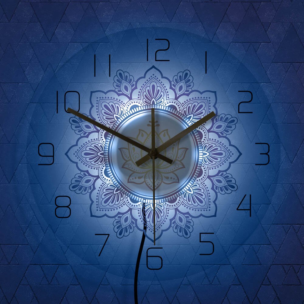 Mandala with Lotus Flower Modern Wall Clock OM Studio Sign Living Room Bedroom Bohemian Psychedelic Wall Clock Watch by Woody Signs Co. - Handmade Crafted Unique Wooden Creative