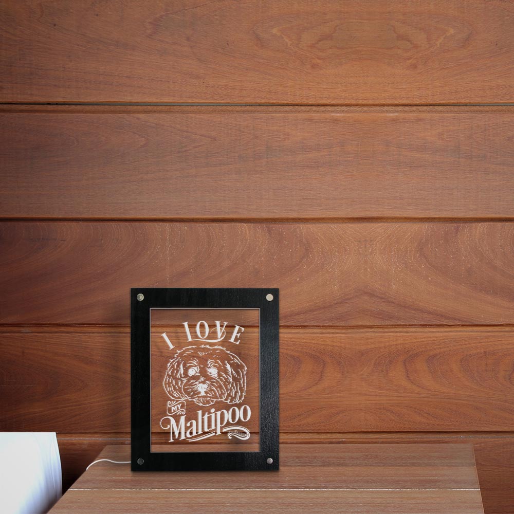I Love My Maltipoo Maltese Poodle Mixed Breed Dog Acrylic LED Edge Lit Wooden Picture Frame Kid Room Bedside Sleepy Night Light by Woody Signs Co. - Handmade Crafted Unique Wooden Creative