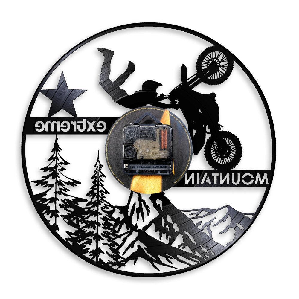 Mountain Extreme Sports Lighting LED Hanging Lamp Motorsport Riding Exclusive Vinyl Record Wall Clock Motorbike Dirt Bike Watch by Woody Signs Co. - Handmade Crafted Unique Wooden Creative