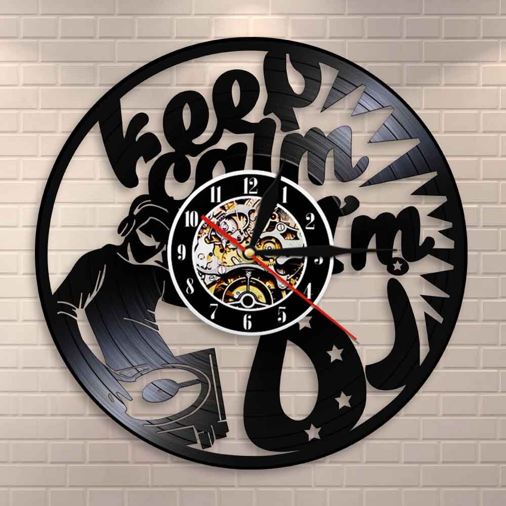 DJ Quote Keep Calm I'M DJ Wall Clock Rock n Roll Music Lovers Vinyl Record Wall Clock Clock by Woody Signs Co. - Handmade Crafted Unique Wooden Creative