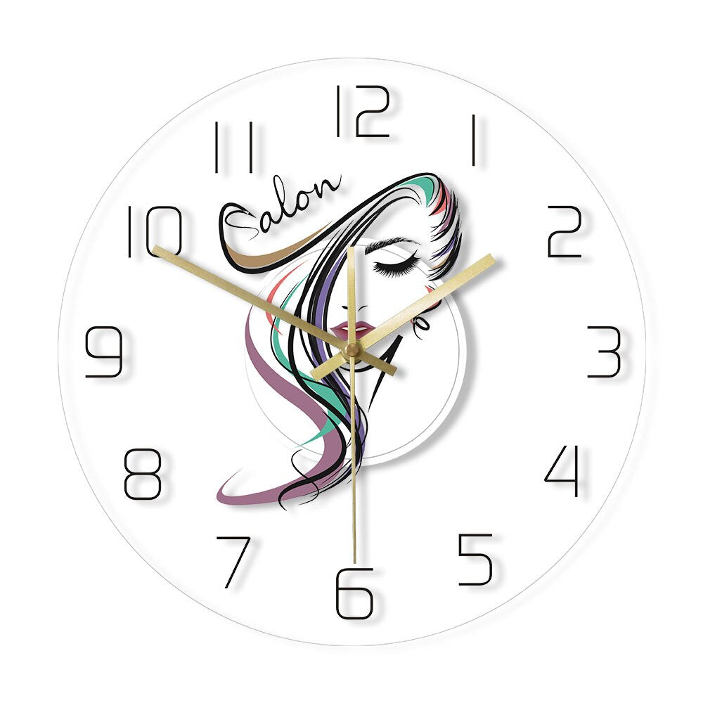 Beauty Time Hair Salon Hairdresser Design Transparent Acrylic Wall Clock Barber Shop Hair Stylist Art Gift for Woman by Woody Signs Co. - Handmade Crafted Unique Wooden Creative