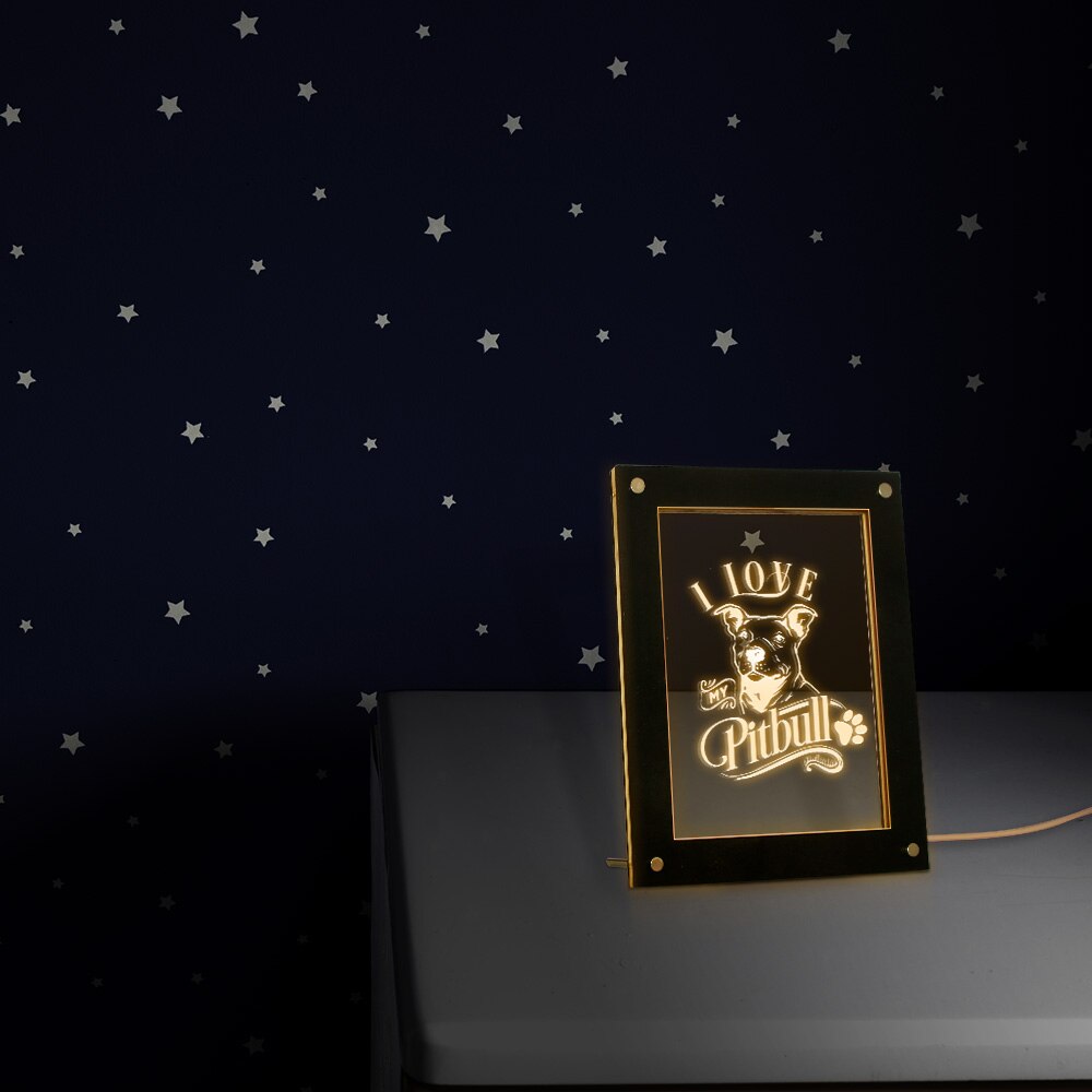 I Love My Pitbull 3D Optical illusion Lamp Pit Bull Dog Led Photo Frame Bedroom Night Light Dog Breed Memorial by Woody Signs Co. - Handmade Crafted Unique Wooden Creative