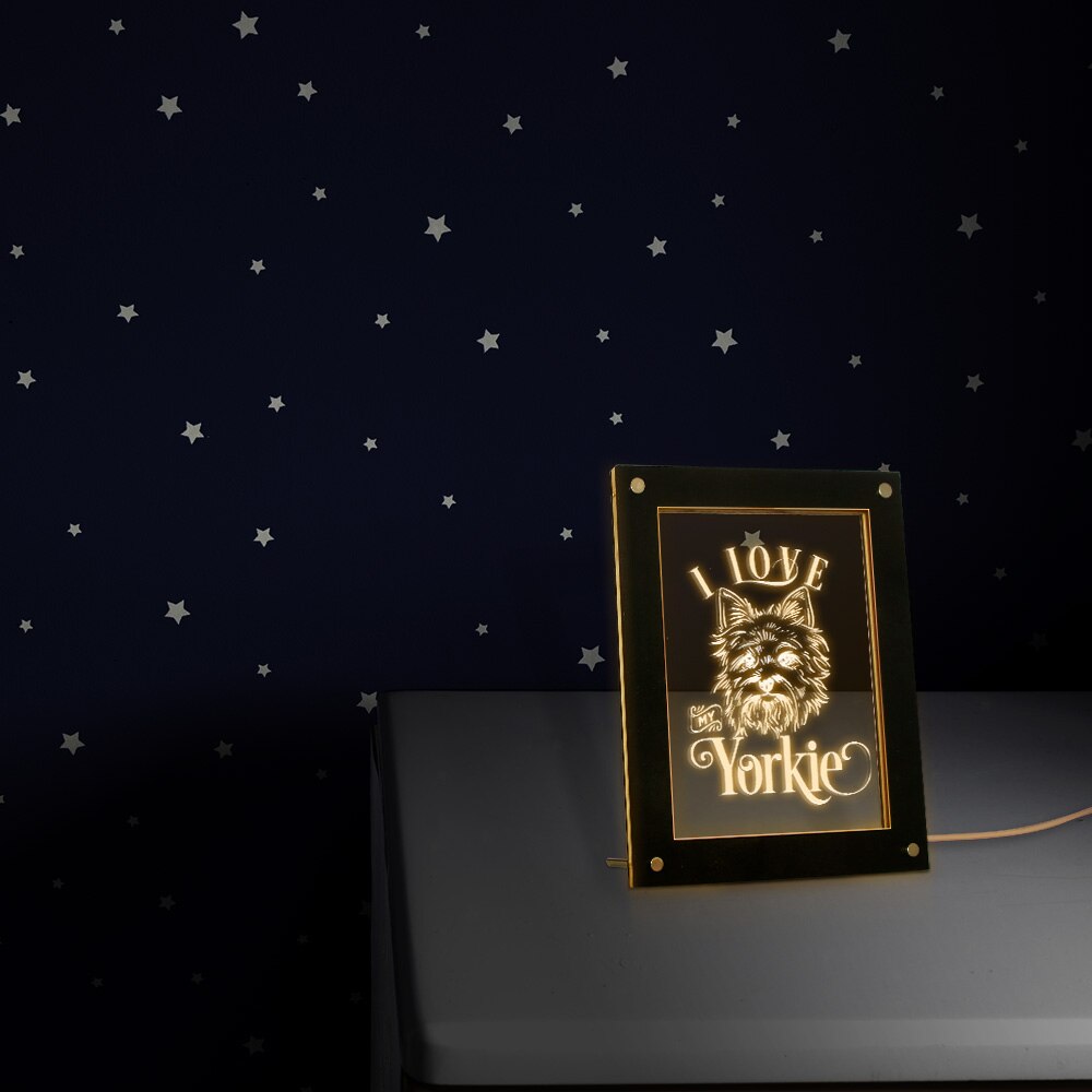 I Love My Yorkie Puppy Dog Portrait LED Lighting Photo Frame Custom Text Wooden Frame Handmade Bedside Sleepy Light by Woody Signs Co. - Handmade Crafted Unique Wooden Creative