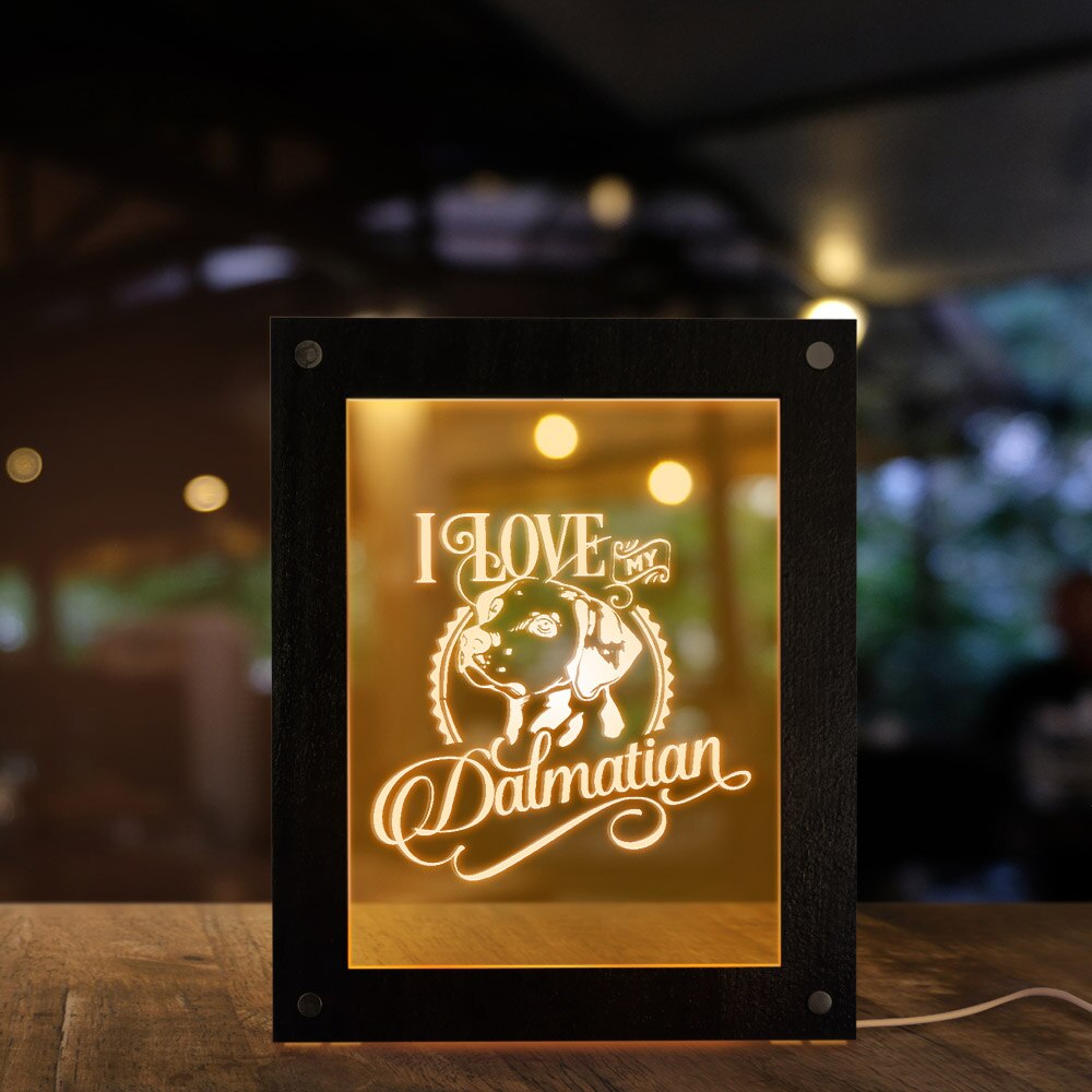 I Love My Dalmatian Carriage Dog LED Illuminated Display Night Light Dalmatiner Photo Wood Frame With LED Lighting by Woody Signs Co. - Handmade Crafted Unique Wooden Creative