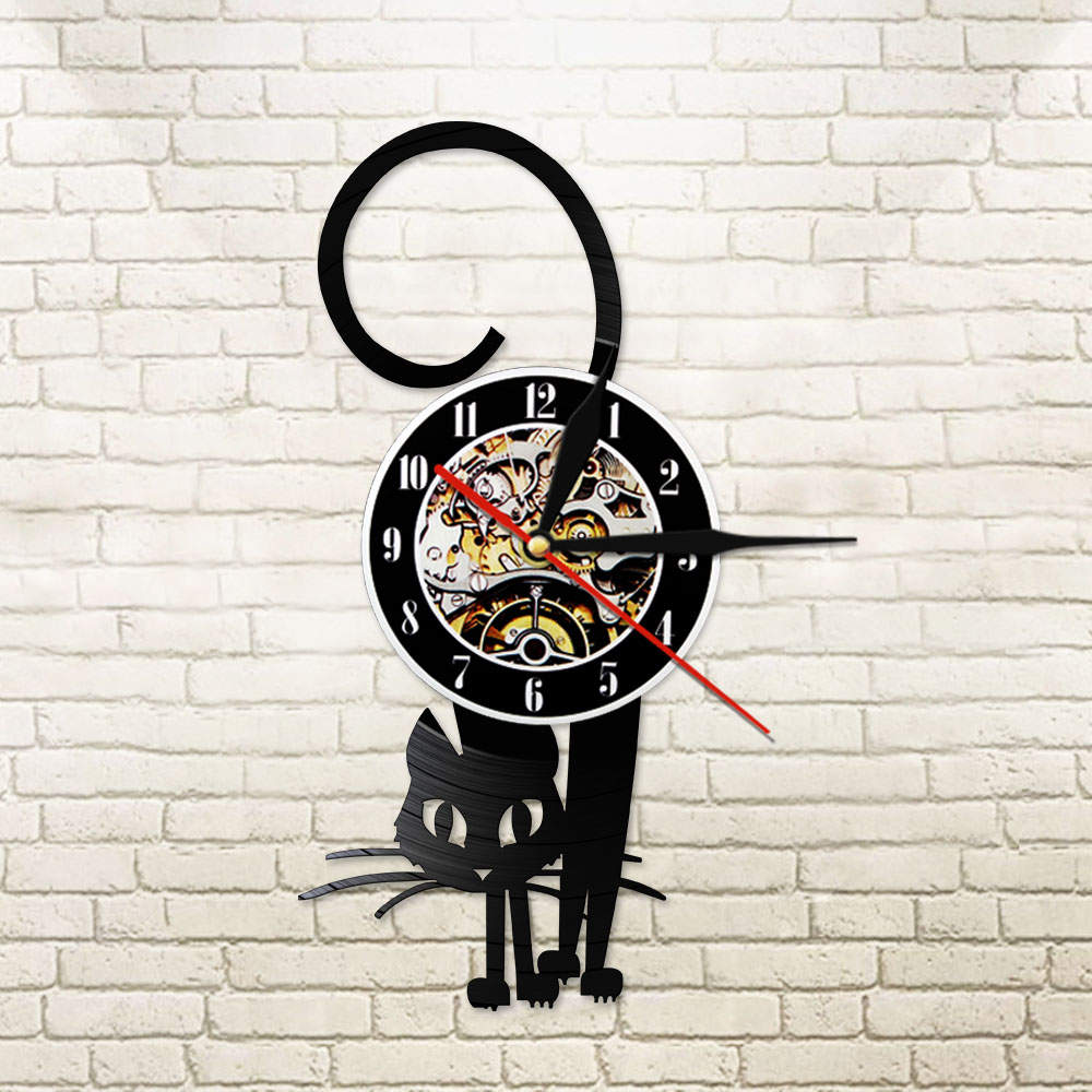 Kitty Cat Vinyl Record Modern Wall Clock Kitten Retro Handmade Hanging Timepieces Clock Watch Cat Lover by Woody Signs Co. - Handmade Crafted Unique Wooden Creative