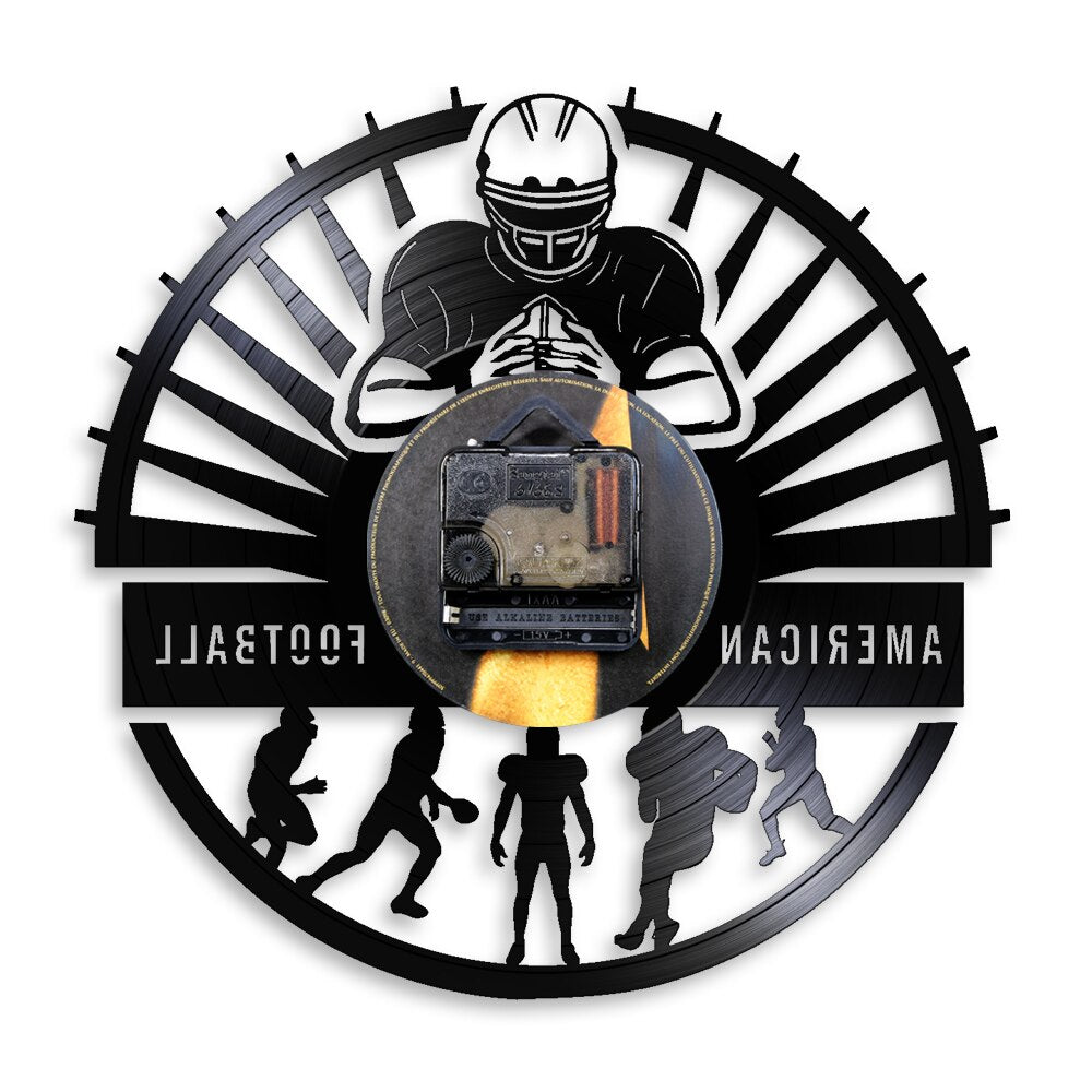 American Football Players Wall Clock Sports Locker Room Modern Design Rugby Vinyl Record Wall Clock Football Fan by Woody Signs Co. - Handmade Crafted Unique Wooden Creative