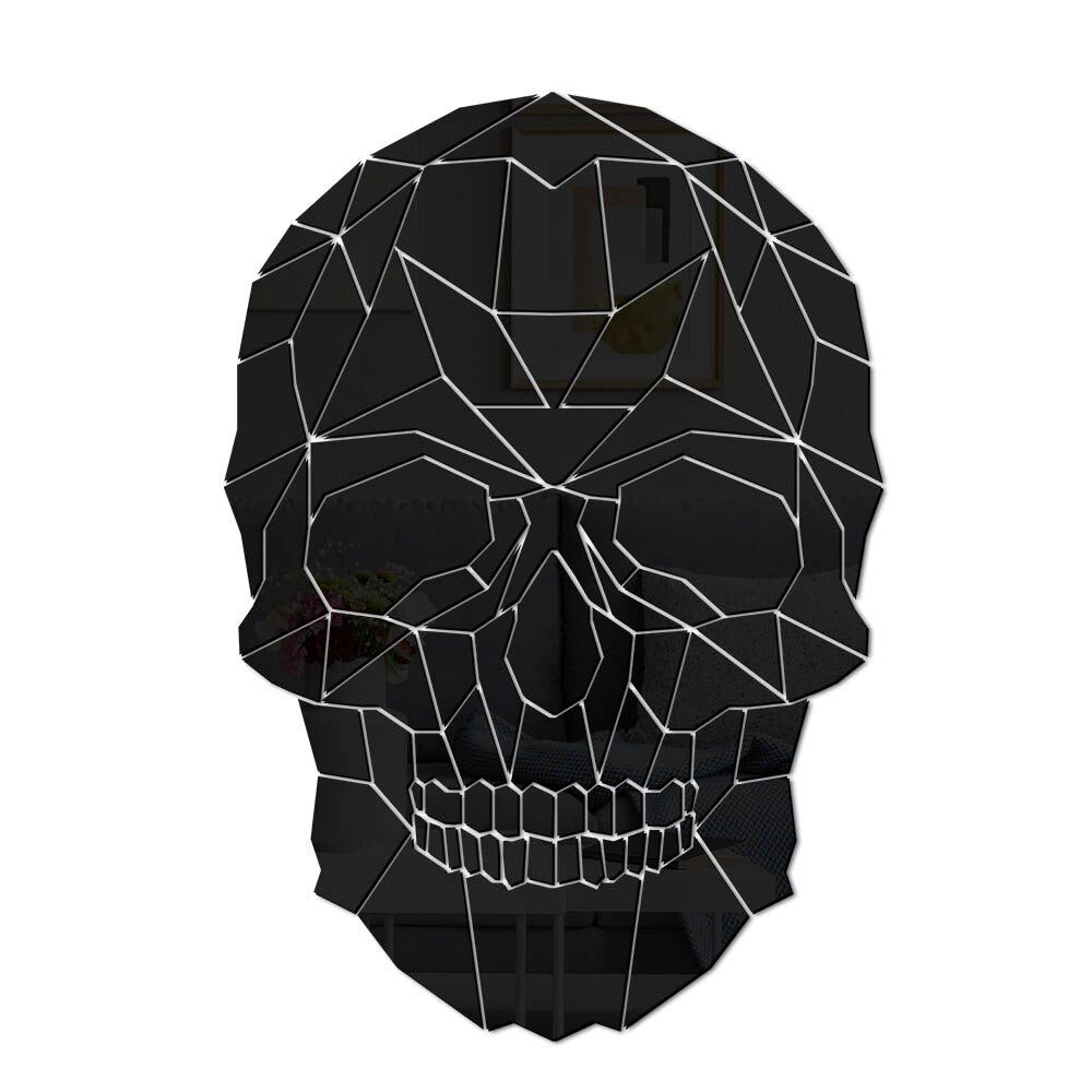 Skull Head Halloween DIY Horror Acrylic Mirror Wall Sticker Geometric Grim Skeleton Head Skull Removable Mural Decals by Woody Signs Co. - Handmade Crafted Unique Wooden Creative