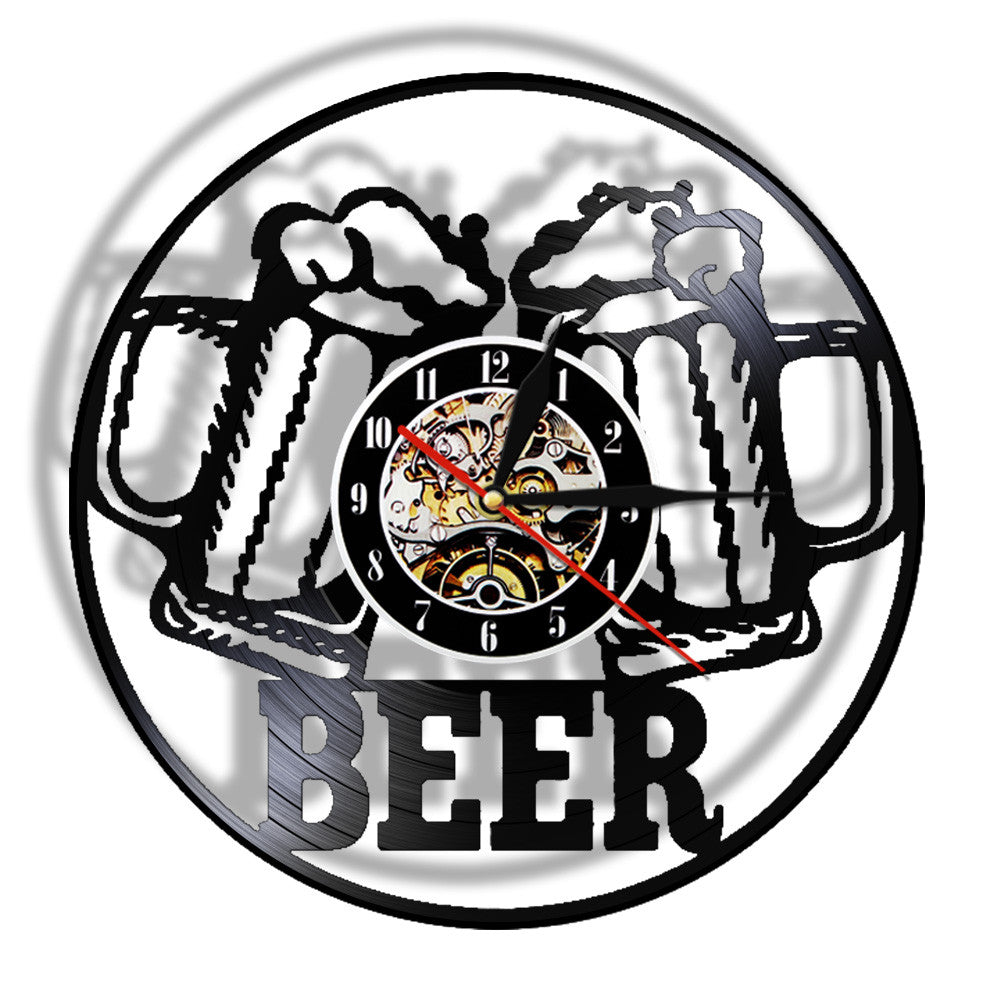Beer Bar Modern Clock Drinking Hour Pub Vinyl Record Wall Clock Beer Club Decor by Woody Signs Co. - Handmade Crafted Unique Wooden Creative