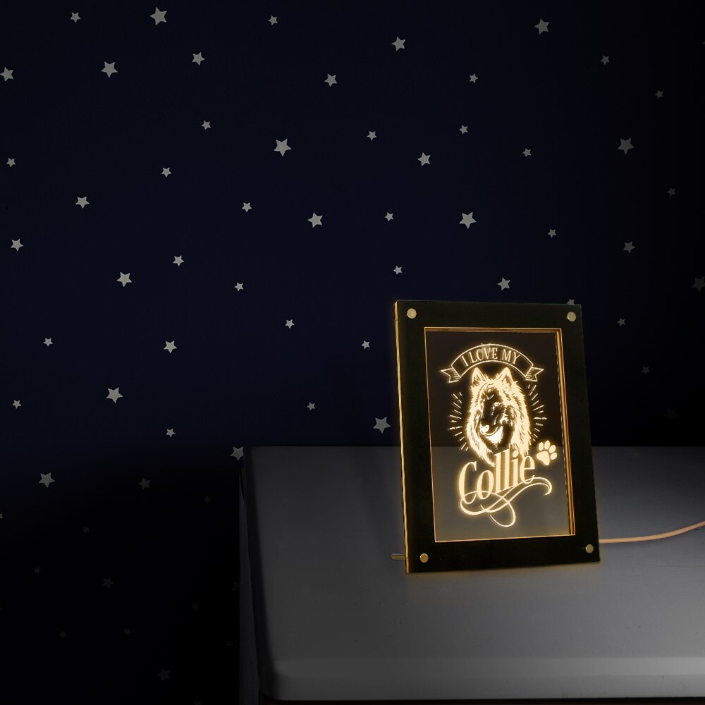 I Love My Collie Photo Frame With LED Lighting Dog Breed Custom Text Logo LED Wooden Frame Kids Bedroom Night Lamp by Woody Signs Co. - Handmade Crafted Unique Wooden Creative