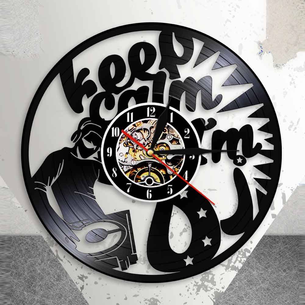 DJ Quote Keep Calm I'M DJ Wall Clock Rock n Roll Music Lovers Vinyl Record Wall Clock Clock by Woody Signs Co. - Handmade Crafted Unique Wooden Creative