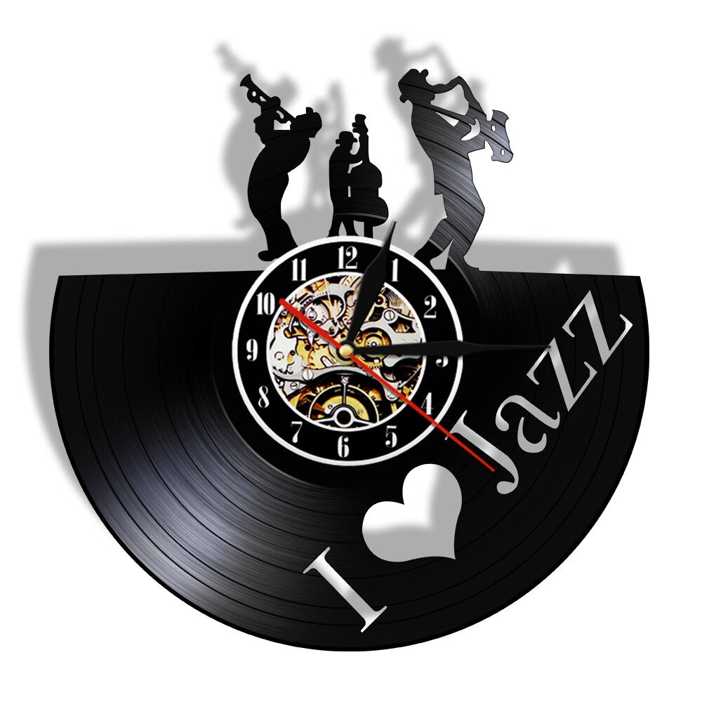 Jazz Music Player Vinyl Record Wall Clock Blues Jazz Music Note Art Decor Handmade Gift For Jazz Lover by Woody Signs Co. - Handmade Crafted Unique Wooden Creative