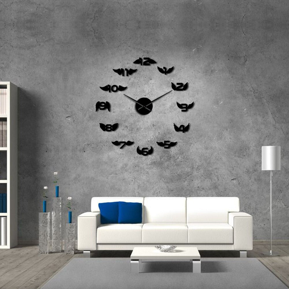 Angel Wings With Number Modern DIY Large Wall Clock Bird Wings Nursery Kid Room Minimalist Big Frameless by Woody Signs Co. - Handmade Crafted Unique Wooden Creative