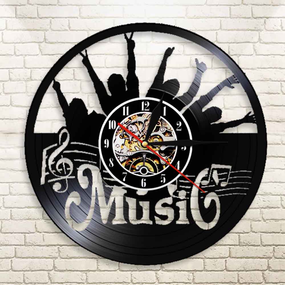 Put Up Your Hand Music Rock N Roll Vinyl Record Wall Clock Hanging Modern Silent Watch Rock Music Lover by Woody Signs Co. - Handmade Crafted Unique Wooden Creative