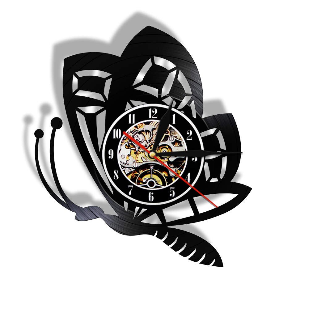 Butterfly Minimalist Modern Wall Clock Animal Nature Retro Vinyl Record Butterfly insect Animal Timepiece by Woody Signs Co. - Handmade Crafted Unique Wooden Creative