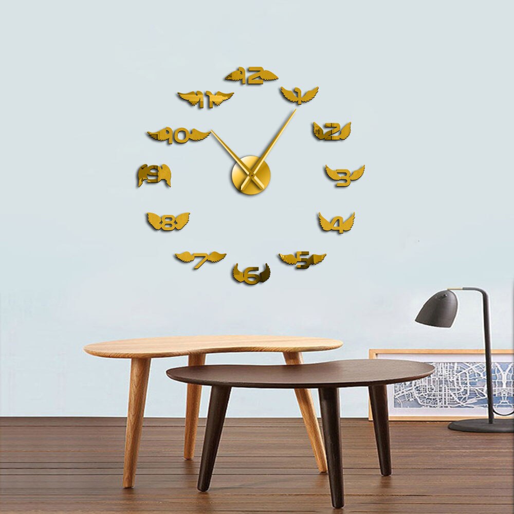 Angel Wings With Number Modern DIY Large Wall Clock Bird Wings Nursery Kid Room Minimalist Big Frameless by Woody Signs Co. - Handmade Crafted Unique Wooden Creative