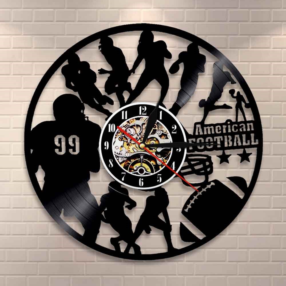 American Football Modern Design Wall Clock Rugby Football Player Silhouette Vinyl Record Wall Clock Sports Lover by Woody Signs Co. - Handmade Crafted Unique Wooden Creative