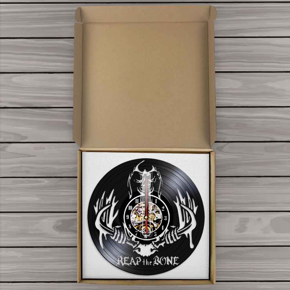 Reap The Bone Grim Reaper Horror Skeleton Spooky Wall Clock Halloween Decor Death Skull Killer Vinyl Record Wall Clock by Woody Signs Co. - Handmade Crafted Unique Wooden Creative
