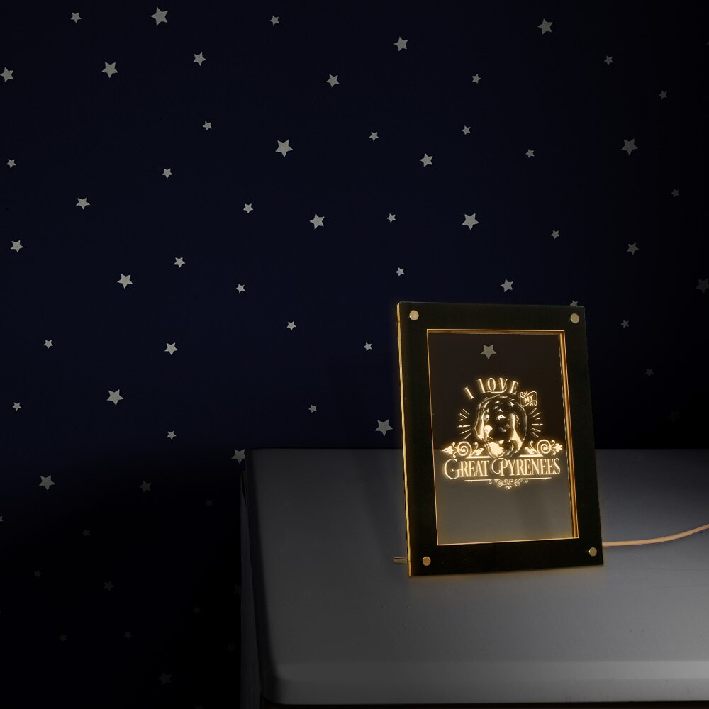 I Love My Great Pyrenees Wooden LED Night Light Display Custom Engraved Picture Frame Pyrenean Mountain Dog USB Table Lamp Frame by Woody Signs Co. - Handmade Crafted Unique Wooden Creative