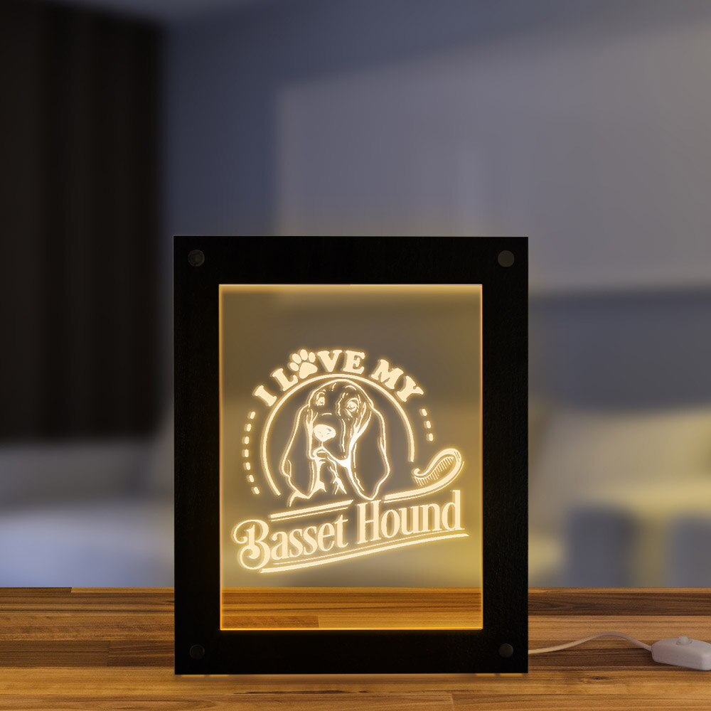 I Love My Basset Hound Hush Puppy Modern Night Light Custom Laser Engraved Picture Frame Dog Breed Basset Lighting by Woody Signs Co. - Handmade Crafted Unique Wooden Creative