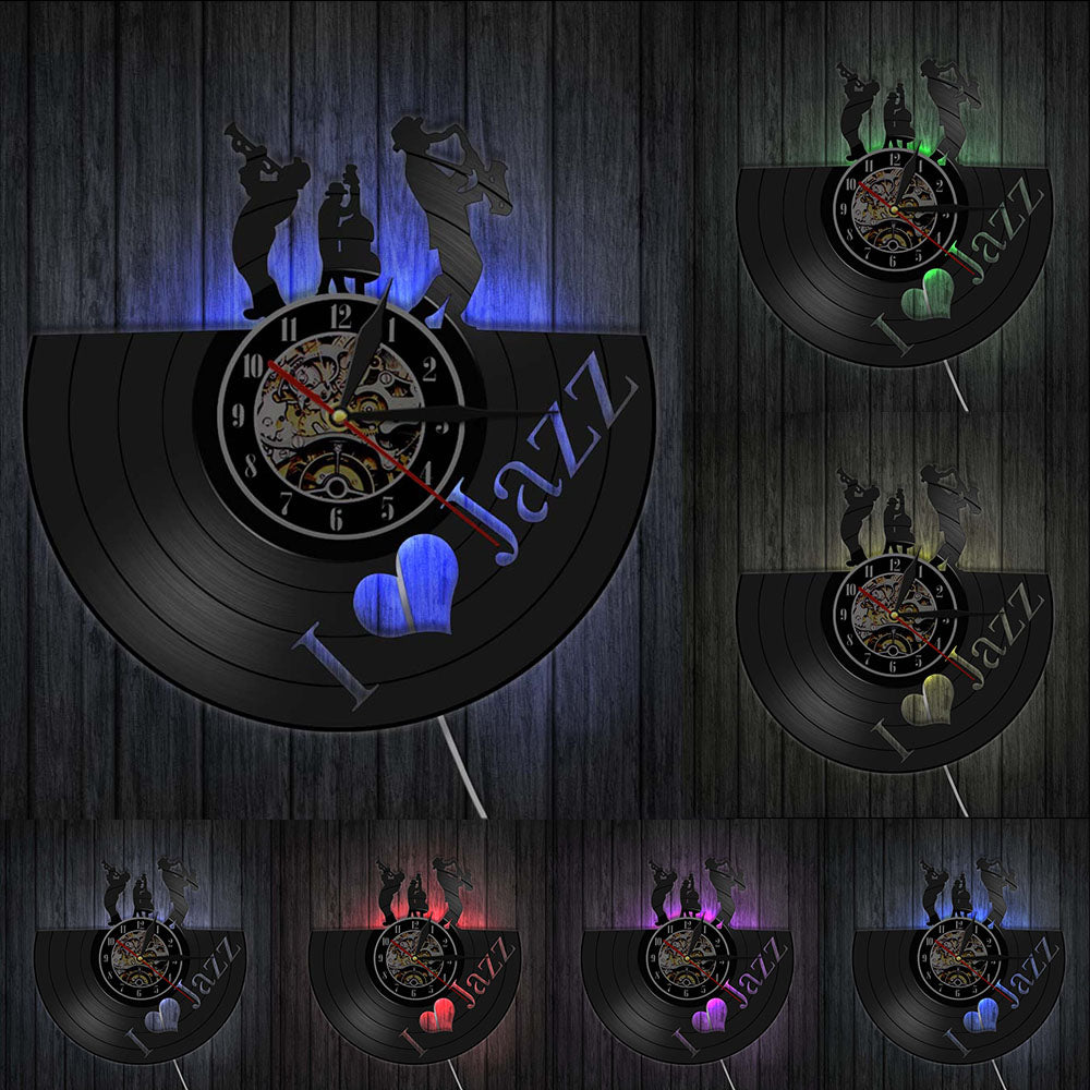 Jazz Music Player Vinyl Record Wall Clock Blues Jazz Music Note Art Decor Handmade Gift For Jazz Lover by Woody Signs Co. - Handmade Crafted Unique Wooden Creative