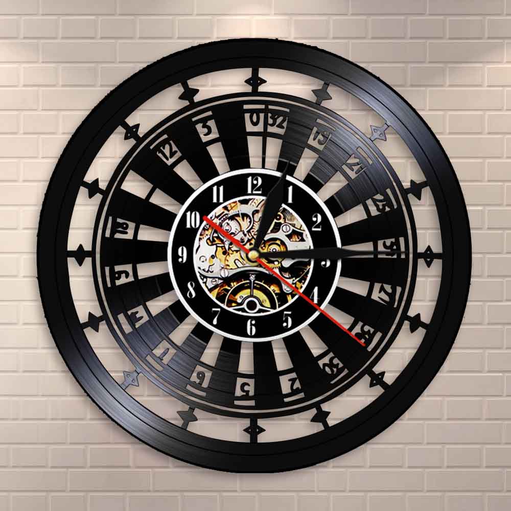 Casino Wall Clock Gamble Room Sign Vinyl Record Wall Clock Las Vegas 777 Poker Game Playing Card Roulette Clock Watch by Woody Signs Co. - Handmade Crafted Unique Wooden Creative