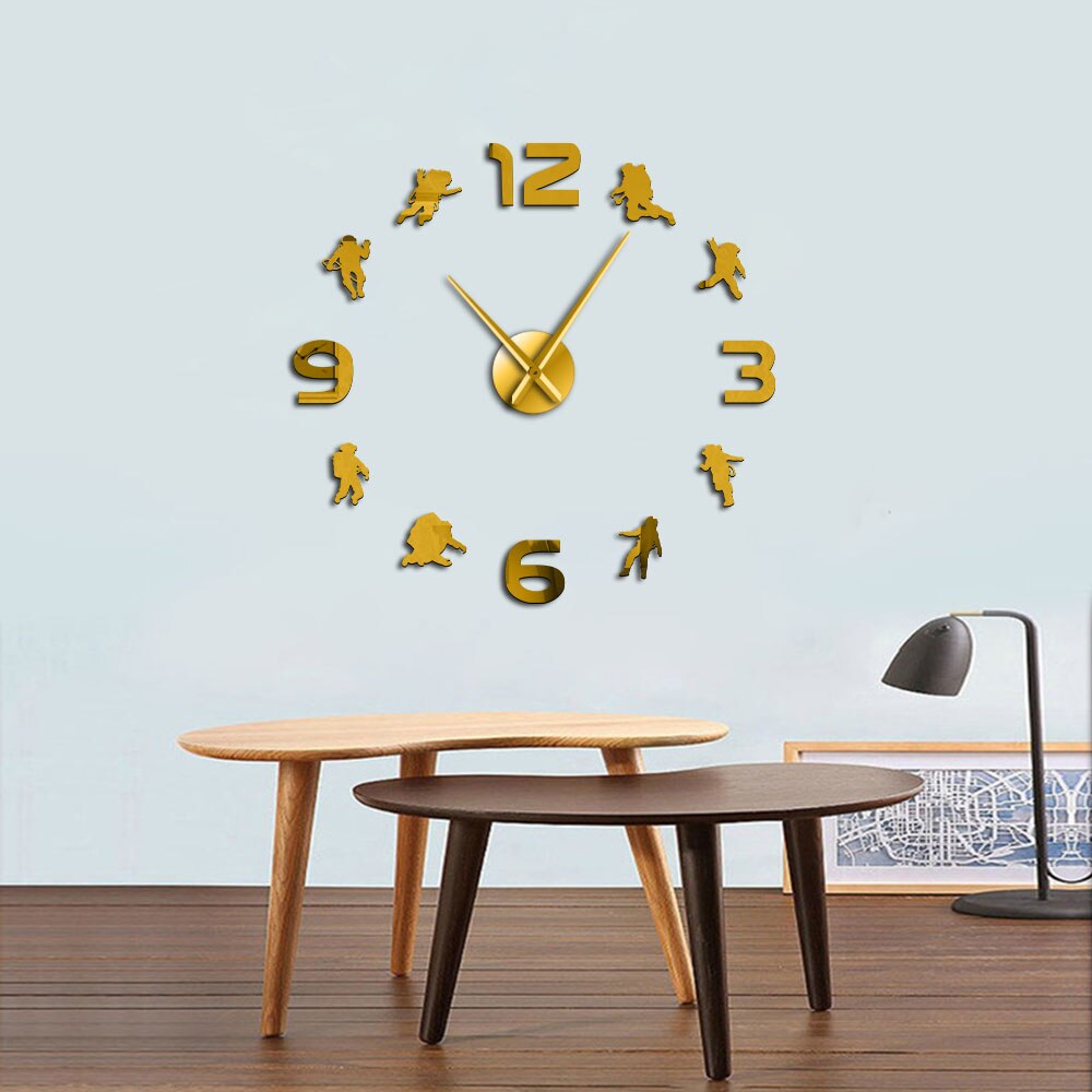 Astronaut DIY Mirror Surface Large Modern Wall Clock Outer Space Kid Room Spacemen Frameless by Woody Signs Co. - Handmade Crafted Unique Wooden Creative