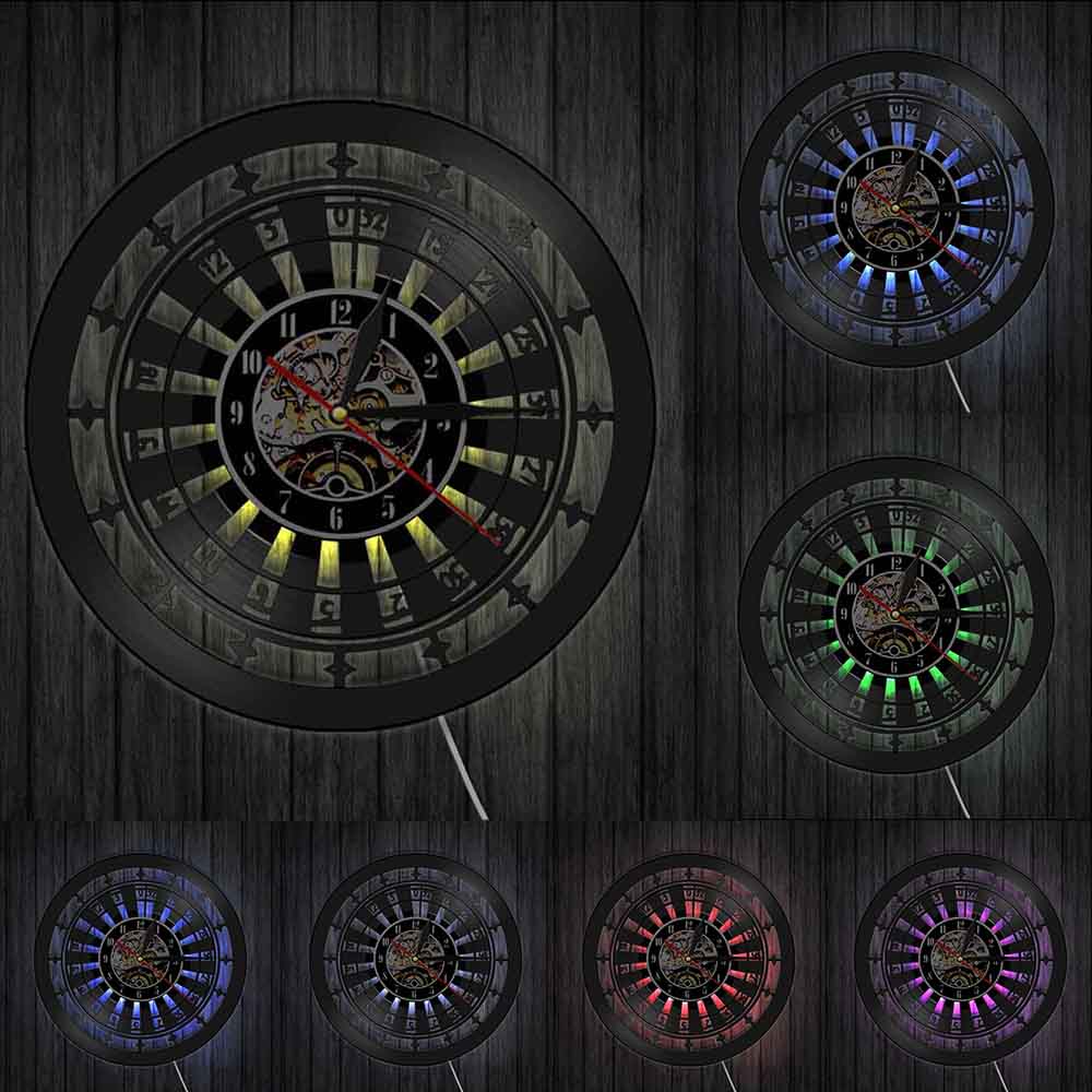 Casino Wall Clock Gamble Room Sign Vinyl Record Wall Clock Las Vegas 777 Poker Game Playing Card Roulette Clock Watch by Woody Signs Co. - Handmade Crafted Unique Wooden Creative