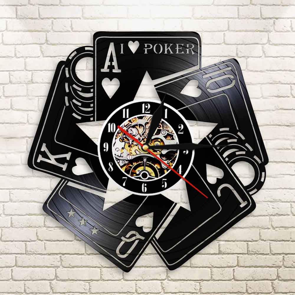 I Love Poker Royal Flush Spades Gamble Room Wall Clock Poker Cards Las Vegas Gamble Cards Vinyl Record Wall Clock by Woody Signs Co. - Handmade Crafted Unique Wooden Creative