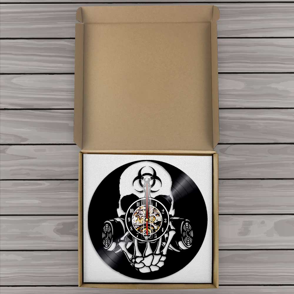 Toxic Biohazard Zombie Gas Mask Skull Wall Clock Vinyl Record Clock Biochemical Skull Clock Halloween Skull Lovers Gift by Woody Signs Co. - Handmade Crafted Unique Wooden Creative