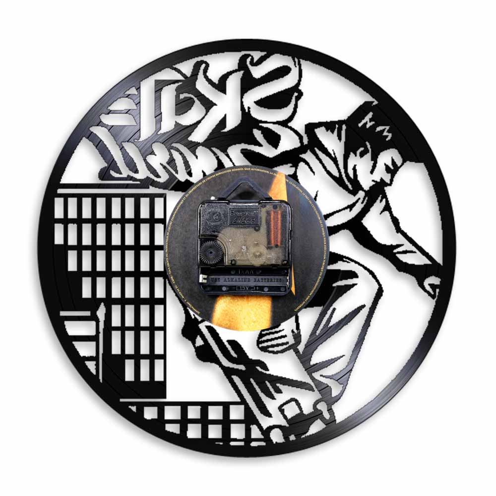 Skateboard Extreme Sport High-rise Vinyl Record Wall Clock Skate Boy LED Light Living Room Modern Design Skater Gift by Woody Signs Co. - Handmade Crafted Unique Wooden Creative