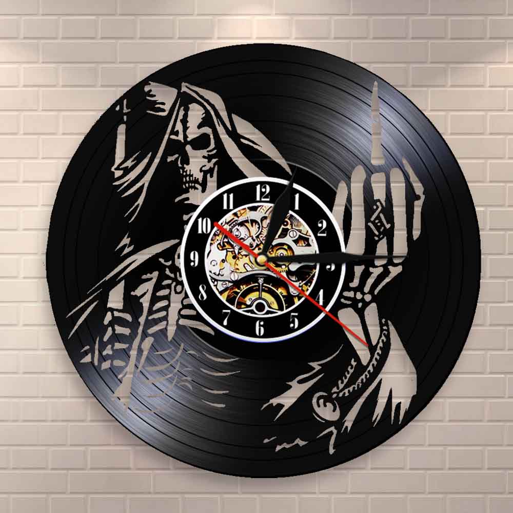 Skeleton Middle Finger Wall Clock Punk Skull Up Yours Vinyl Record Clock Spiral Bone Finger Modern Clock by Woody Signs Co. - Handmade Crafted Unique Wooden Creative