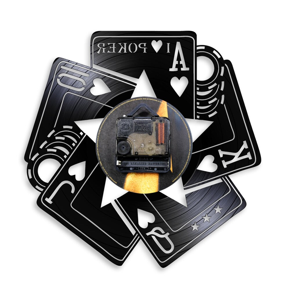 I Love Poker Royal Flush Spades Gamble Room Wall Clock Poker Cards Las Vegas Gamble Cards Vinyl Record Wall Clock by Woody Signs Co. - Handmade Crafted Unique Wooden Creative