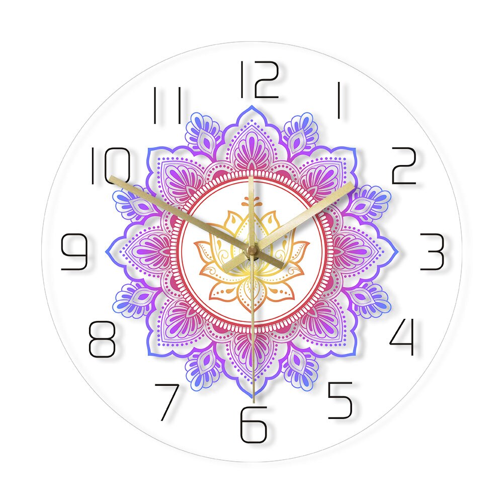 Mandala with Lotus Flower Modern Wall Clock OM Studio Sign Living Room Bedroom Bohemian Psychedelic Wall Clock Watch by Woody Signs Co. - Handmade Crafted Unique Wooden Creative