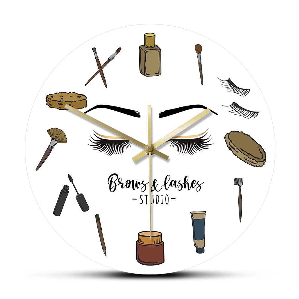 Brows Lashes Studio Silent Quartz Wall Clock Cosmetology Decor Lash Business Esthetician Lash Lady Gift Idea by Woody Signs Co. - Handmade Crafted Unique Wooden Creative