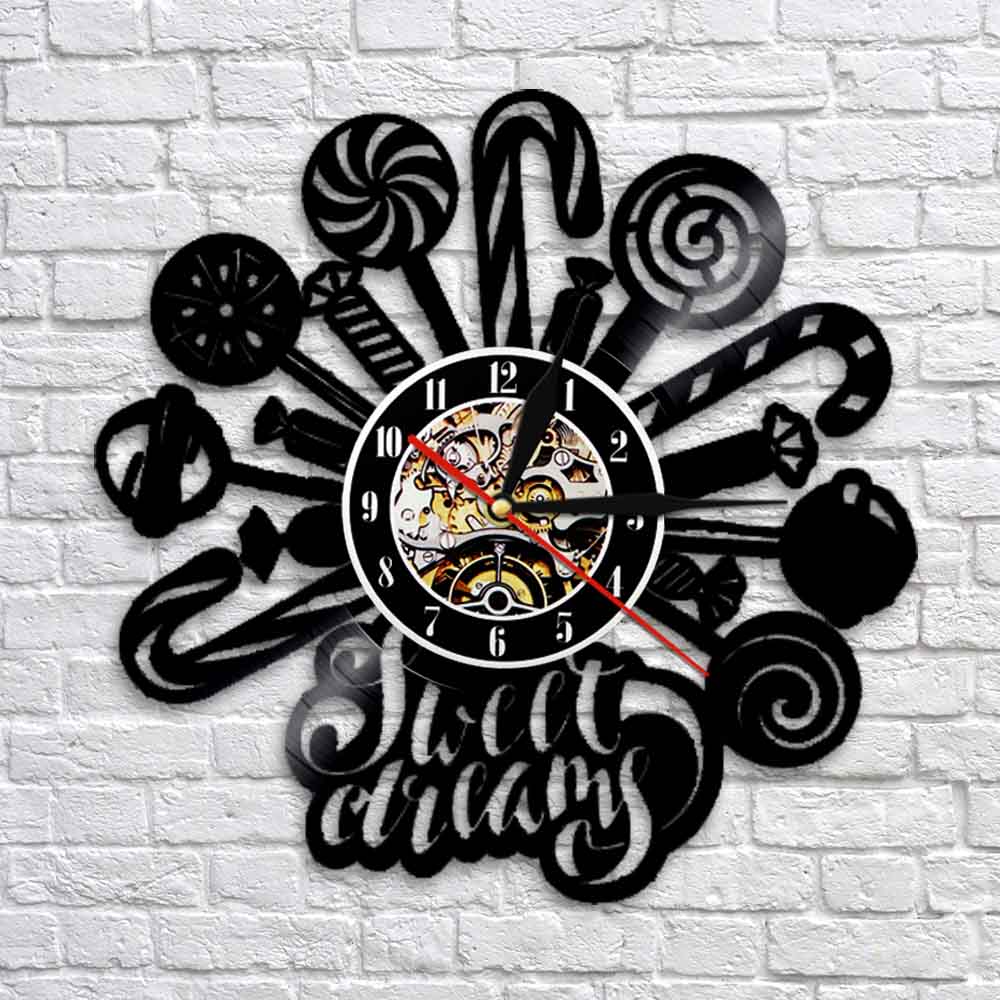 Lollipops Candy Design Vinyl Record Wall Clock Sweet Dreams Kids Room Decor Sweet House Shop Clocks by Woody Signs Co. - Handmade Crafted Unique Wooden Creative