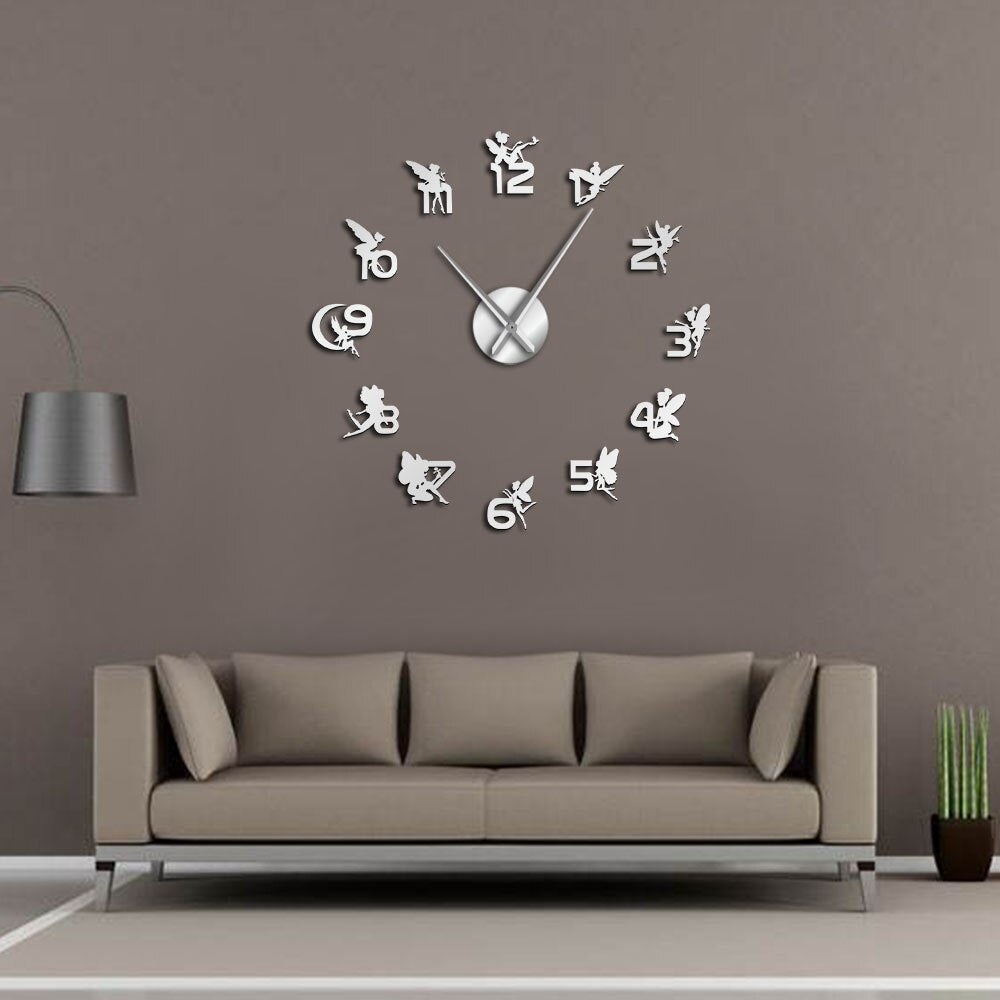 Magical Fairies With Mirror Numbers Stickers DIY Large Wall Clock Nursery Childrens Girl Room Fantasy Clock by Woody Signs Co. - Handmade Crafted Unique Wooden Creative