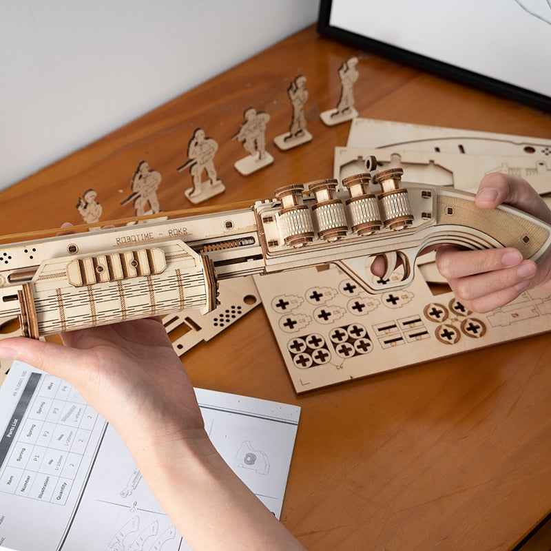 172pcs DIY 3D Scatter with Rubber Band Bullet Wooden Gun Puzzle Game Popular Toy Gift for Children Adult LQ501 by Woody Signs Co. - Handmade Crafted Unique Wooden Creative