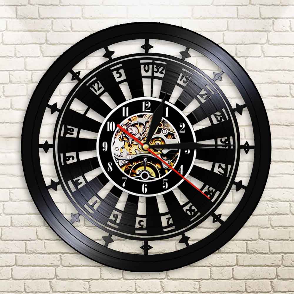 Casino Wall Clock Gamble Room Sign Vinyl Record Wall Clock Las Vegas 777 Poker Game Playing Card Roulette Clock Watch by Woody Signs Co. - Handmade Crafted Unique Wooden Creative