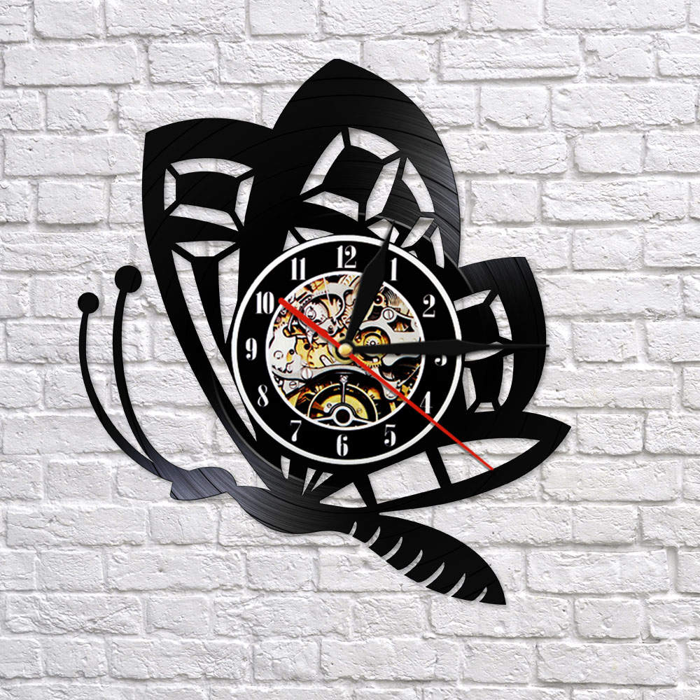 Butterfly Minimalist Modern Wall Clock Animal Nature Retro Vinyl Record  Butterfly insect Animal  Timepiece by Woody Signs Co. - Handmade Crafted Unique Wooden Creative