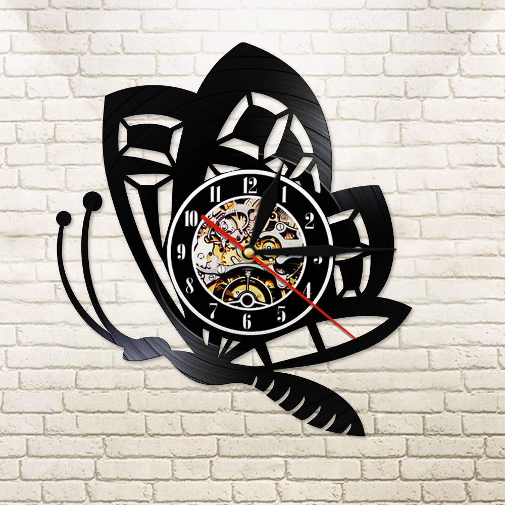 Butterfly Minimalist Modern Wall Clock Animal Nature Retro Vinyl Record  Butterfly insect Animal  Timepiece by Woody Signs Co. - Handmade Crafted Unique Wooden Creative
